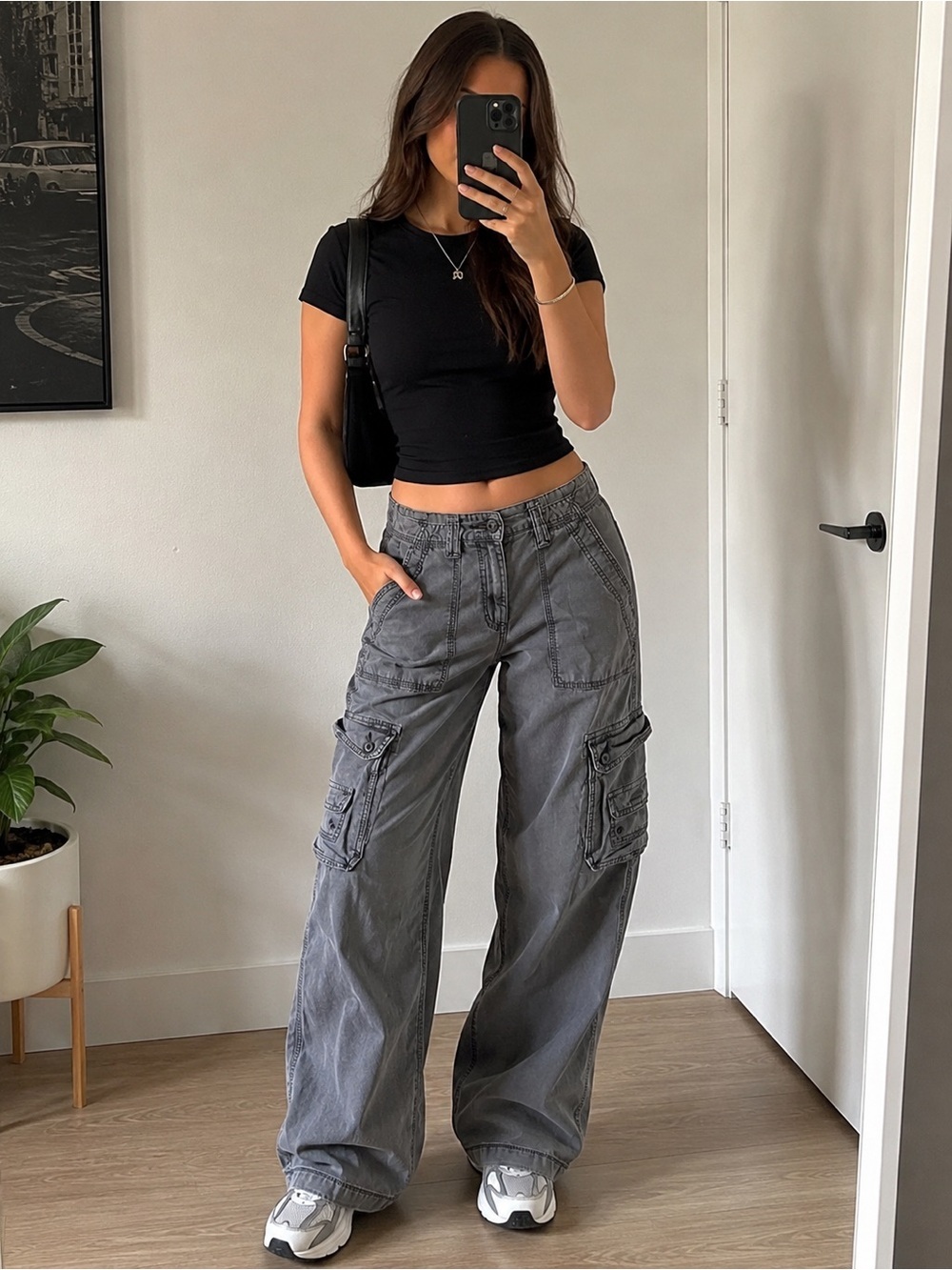 American Eagle Gray Cargo Pants Women’s 8 Y2K Utility Wide Leg Baggy Streetwear